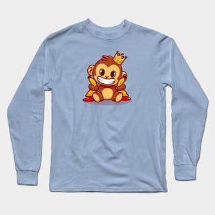 Cute King Monkey Holding Banana Cartoon Long Sleeve T-Shirt